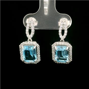 925 Sterling Silver 6.68 Ct Octagon Blue Topaz White Zircon Earrings