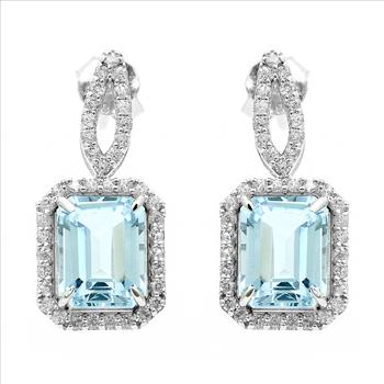 925 Sterling Silver 6.68 Ct Octagon Blue Topaz White Zircon Earrings