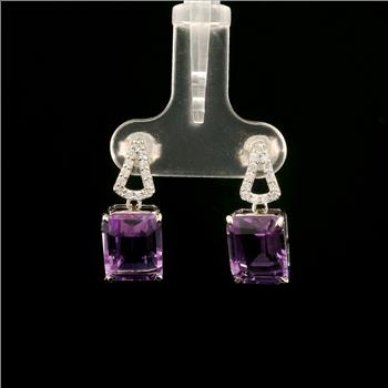925 Sterling Silver 6.71 Ct Octagon Amethyst White Zircon Earrings