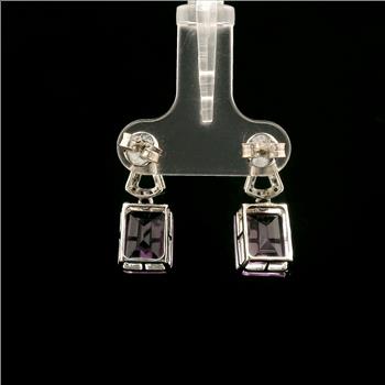 925 Sterling Silver 6.71 Ct Octagon Amethyst White Zircon Earrings