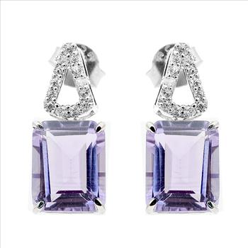 925 Sterling Silver 6.71 Ct Octagon Amethyst White Zircon Earrings