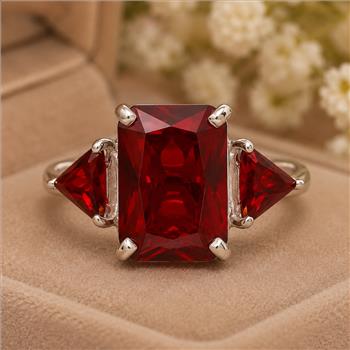 925 Sterling Silver 6.76 Ct Octagon Created Garnet Ring 7 US Ring Size