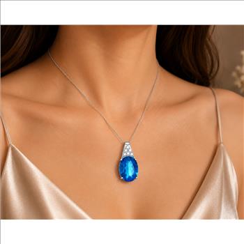 925 Sterling Silver 6.81 Ct Oval Pariba Topaz Cubic Zirconia Pendant