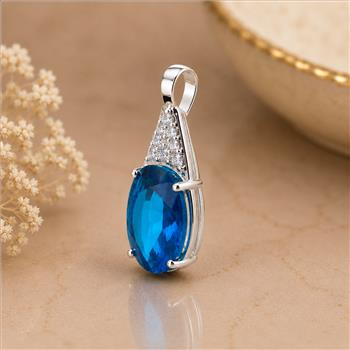 925 Sterling Silver 6.81 Ct Oval Pariba Topaz Cubic Zirconia Pendant