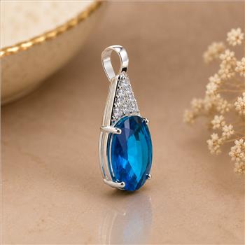925 Sterling Silver 6.81 Ct Oval Pariba Topaz Cubic Zirconia Pendant