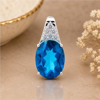 925 Sterling Silver 6.81 Ct Oval Pariba Topaz Cubic Zirconia Pendant