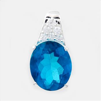 925 Sterling Silver 6.81 Ct Oval Pariba Topaz Cubic Zirconia Pendant