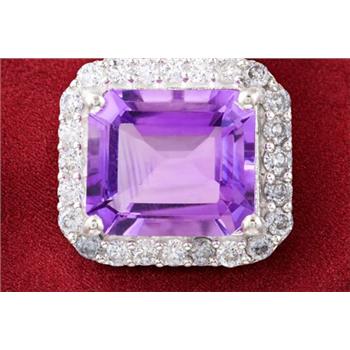 925 Sterling Silver 6.84 Ct Octagon Amethyst Cubic Zirconia Pendant