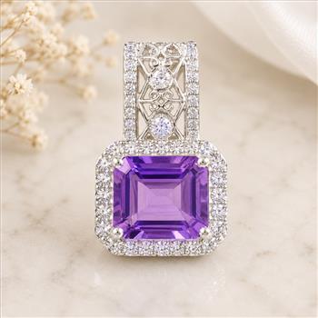 925 Sterling Silver 6.84 Ct Octagon Amethyst Cubic Zirconia Pendant