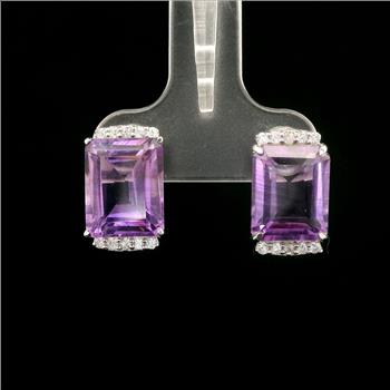 925 Sterling Silver 6.91 Ct Octagon Amethyst White Zircon Earrings