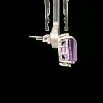 925 Sterling Silver 6.91 Ct Octagon Amethyst White Zircon Earrings