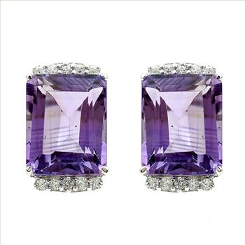 925 Sterling Silver 6.91 Ct Octagon Amethyst White Zircon Earrings