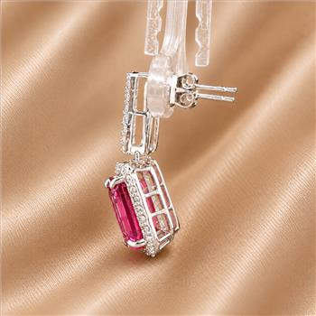 925 Sterling Silver 6.91 Ct Octagon Pink Topaz White Zircon Earrings