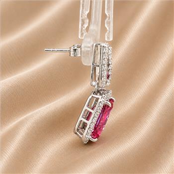 925 Sterling Silver 6.91 Ct Octagon Pink Topaz White Zircon Earrings