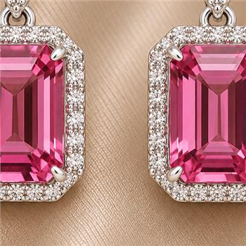 925 Sterling Silver 6.91 Ct Octagon Pink Topaz White Zircon Earrings