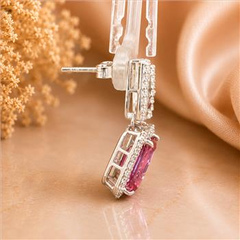 925 Sterling Silver 6.91 Ct Octagon Pink Topaz White Zircon Earrings