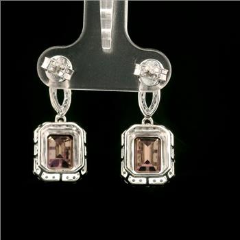 925 Sterling Silver 6.91 Ct Octagon Pink Topaz White Zircon Earrings