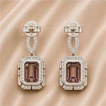 925 Sterling Silver 6.91 Ct Octagon Pink Topaz White Zircon Earrings