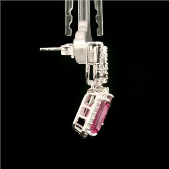 925 Sterling Silver 6.91 Ct Octagon Pink Topaz White Zircon Earrings