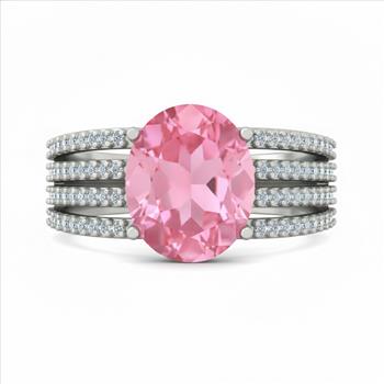 925 Sterling Silver 6.91 Ct Oval Pink Topaz White Zircon Ring 7 US Ring Size
