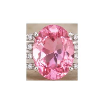 925 Sterling Silver 6.91 Ct Oval Pink Topaz White Zircon Ring 7 US Ring Size