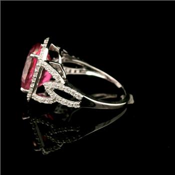 925 Sterling Silver 7.18 Ct Oval Pink Topaz White Zircon Ring 7 US Ring Size