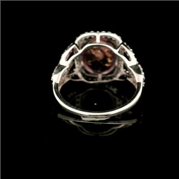 925 Sterling Silver 7.18 Ct Oval Pink Topaz White Zircon Ring 7 US Ring Size