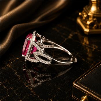 925 Sterling Silver 7.18 Ct Oval Pink Topaz White Zircon Ring 7 US Ring Size