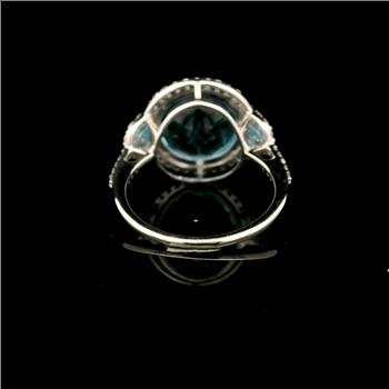 925 Sterling Silver 7.35 Ct Round Blue Topaz White Zircon Ring 7 US Ring Size