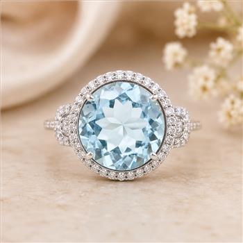 925 Sterling Silver 7.35 Ct Round Blue Topaz White Zircon Ring 7 US Ring Size