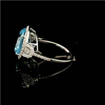 925 Sterling Silver 7.35 Ct Round Blue Topaz White Zircon Ring