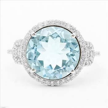 925 Sterling Silver 7.35 Ct Round Blue Topaz White Zircon Ring