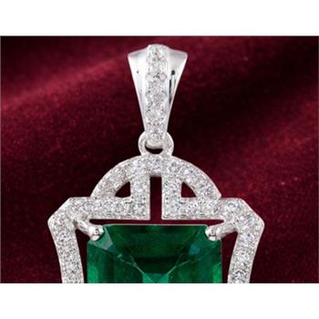 925 Sterling Silver 7.46 Ct Octagon Green Topaz Cubic Zirconia Pendant
