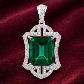 925 Sterling Silver 7.46 Ct Octagon Green Topaz Cubic Zirconia Pendant