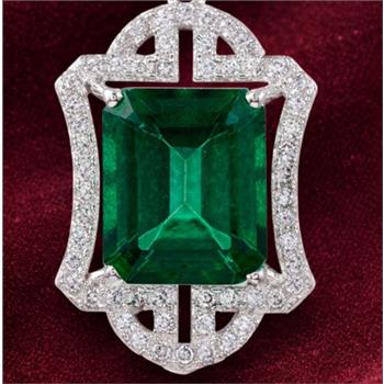 925 Sterling Silver 7.46 Ct Octagon Green Topaz Cubic Zirconia Pendant