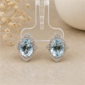 925 Sterling Silver 7.51 Ct Oval Blue Topaz White Zircon Earrings