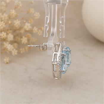 925 Sterling Silver 7.51 Ct Oval Blue Topaz White Zircon Earrings
