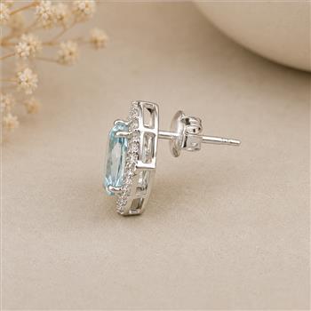 925 Sterling Silver 7.51 Ct Oval Blue Topaz White Zircon Earrings