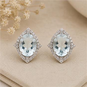 925 Sterling Silver 7.51 Ct Oval Blue Topaz White Zircon Earrings