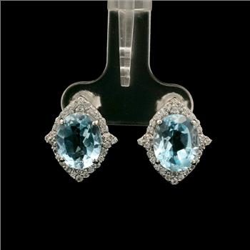 925 Sterling Silver 7.51 Ct Oval Blue Topaz White Zircon Earrings