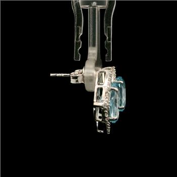 925 Sterling Silver 7.51 Ct Oval Blue Topaz White Zircon Earrings