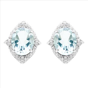 925 Sterling Silver 7.51 Ct Oval Blue Topaz White Zircon Earrings