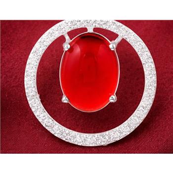 925 Sterling Silver 7.76 Ct Oval Cr Ruby Cubic Zirconia Pendant