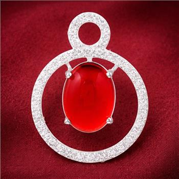 925 Sterling Silver 7.76 Ct Oval Cr Ruby Cubic Zirconia Pendant