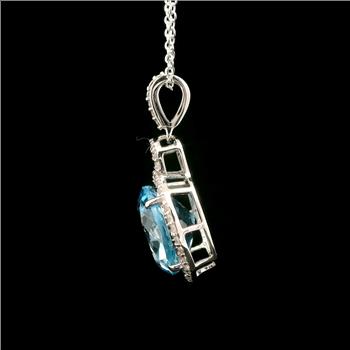 925 Sterling Silver 7.98 Ct Round Blue Topaz White Zircon Pendant
