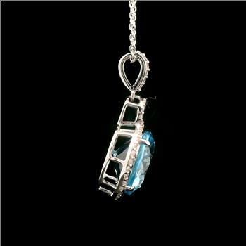 925 Sterling Silver 7.98 Ct Round Blue Topaz White Zircon Pendant