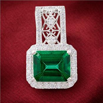 925 Sterling Silver 7.99 Ct Octagon Green Topaz Cubic Zirconia Pendant