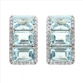 925 Sterling Silver 8.56 Ct Octagon Blue Topaz White Zircon Earrings