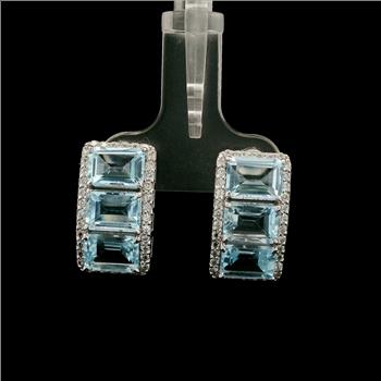 925 Sterling Silver 8.56 Ct Octagon Blue Topaz White Zircon Earrings