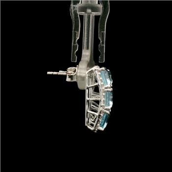 925 Sterling Silver 8.56 Ct Octagon Blue Topaz White Zircon Earrings